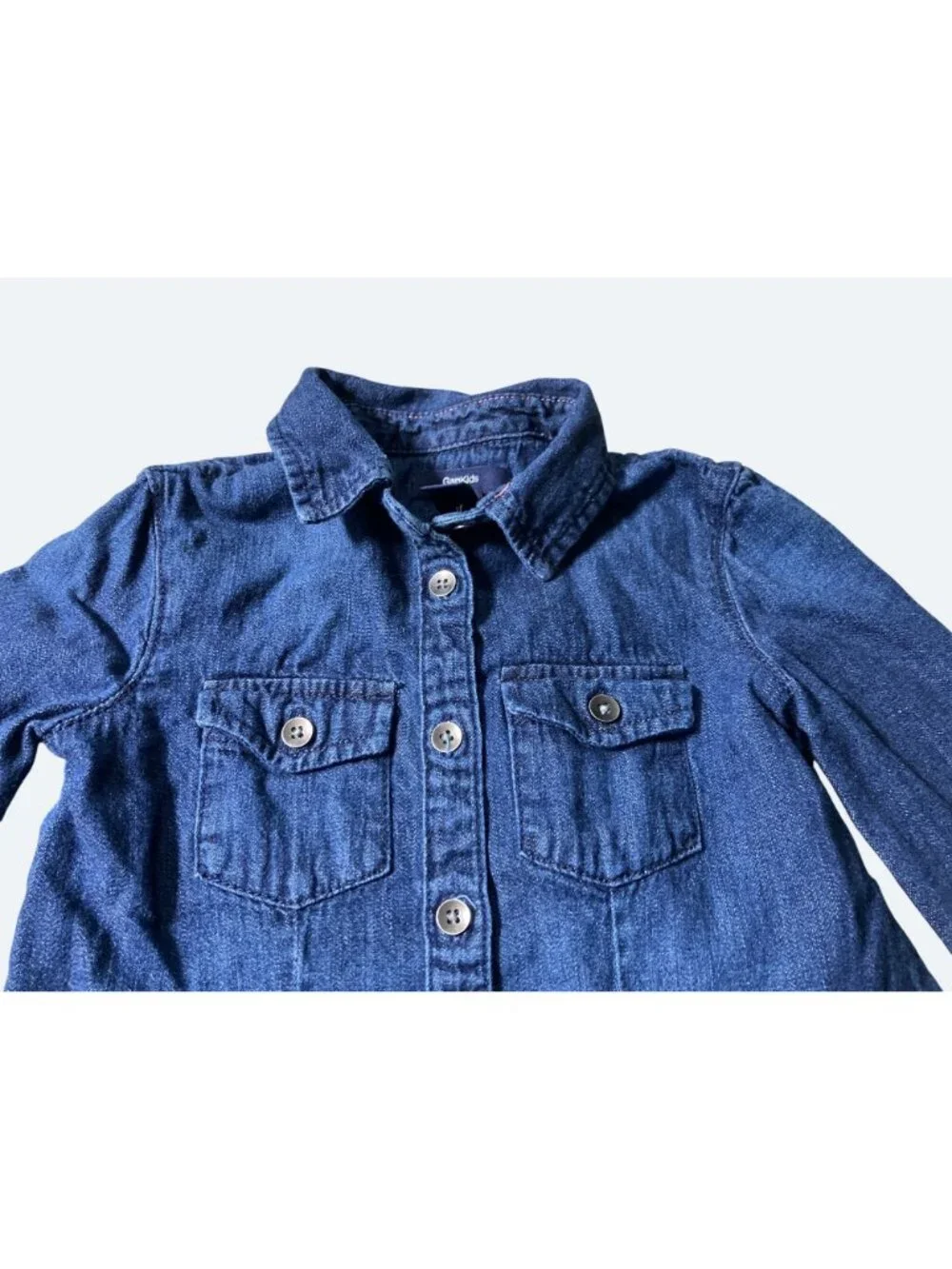 Denim Button Up Shirt For Girls XS 4-5 Years 100% Cotton Dark Blue - Picture 2 of 12
